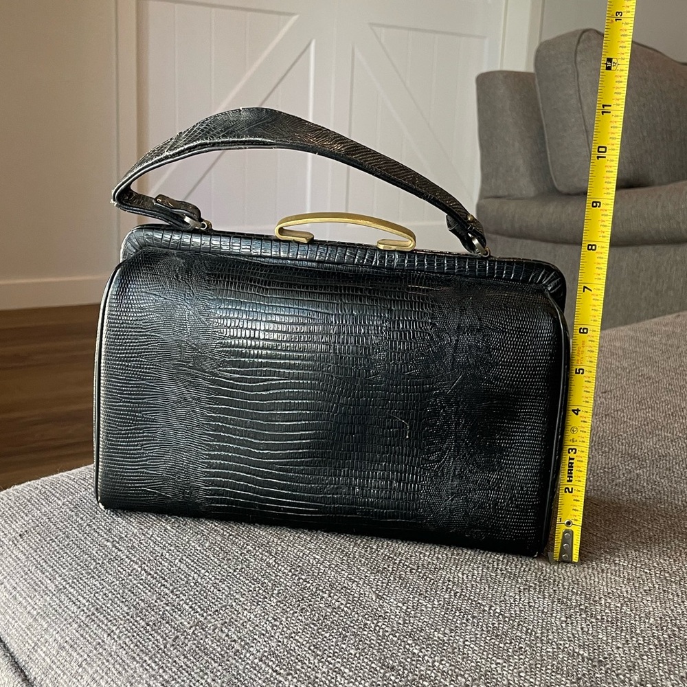 Vintage Lizard Leather Black Handbag Purse. - Picture 7 of 13